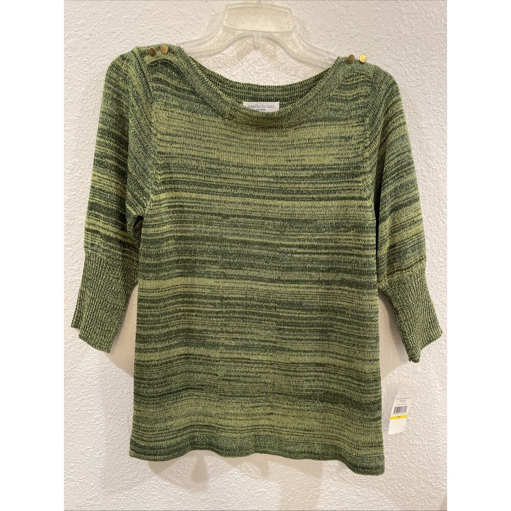 NEW John Paul Richard Sweater Cozy Comfort 3/4 Balloon Sleeves Marbled Green